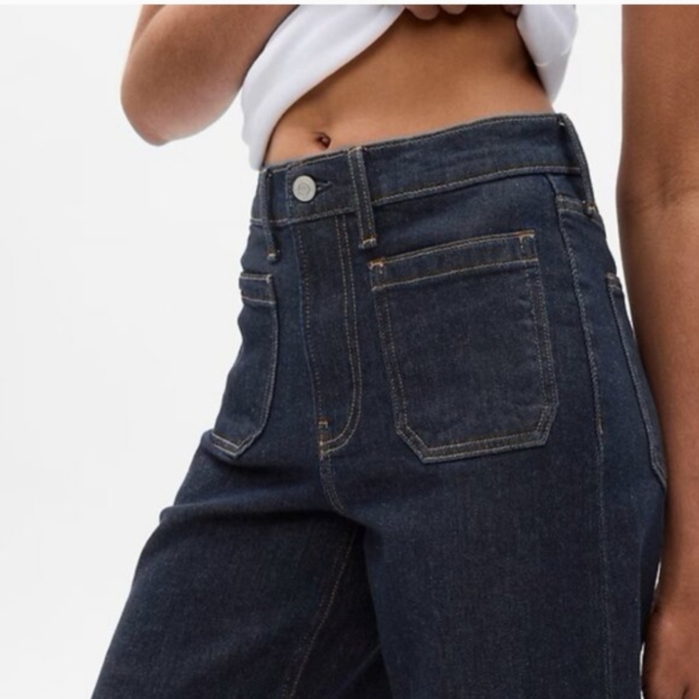 GAP High Rise Stride Wide Leg Trouser Jean Dark Indigo, 18 / 34